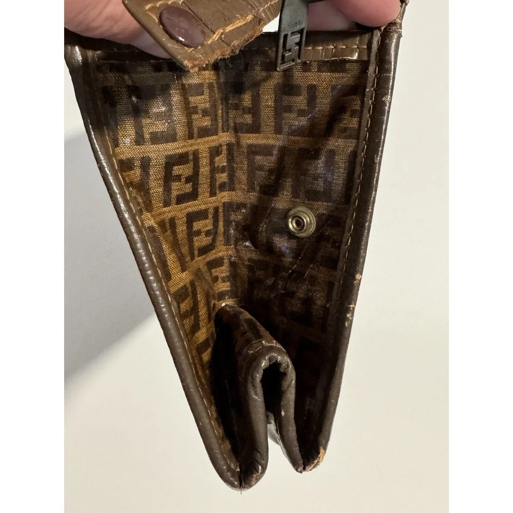 Fendi Zucca FF Logo Monogram Brown Canvas w/ Leather Trim Large Pouch Clutch Bag